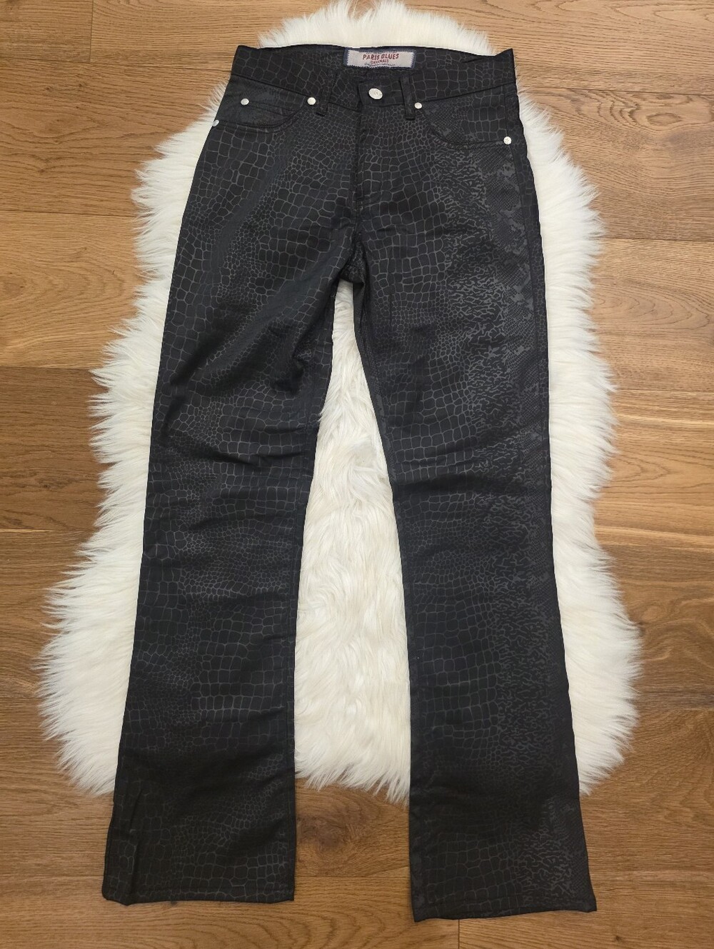 Vintage Low Rise Paris Blues Black Croc-Embossed Bootcut Jeans